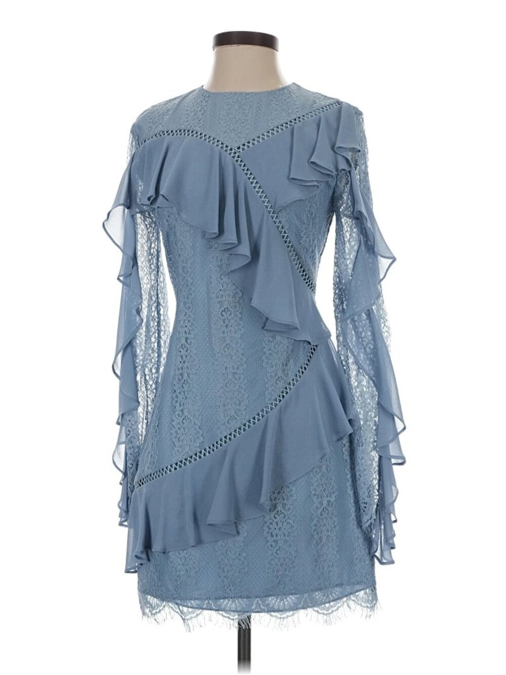 NWOT Keepsake The Label Better Days Lace Ruffle Mini Dress Dusty Blue Size Small